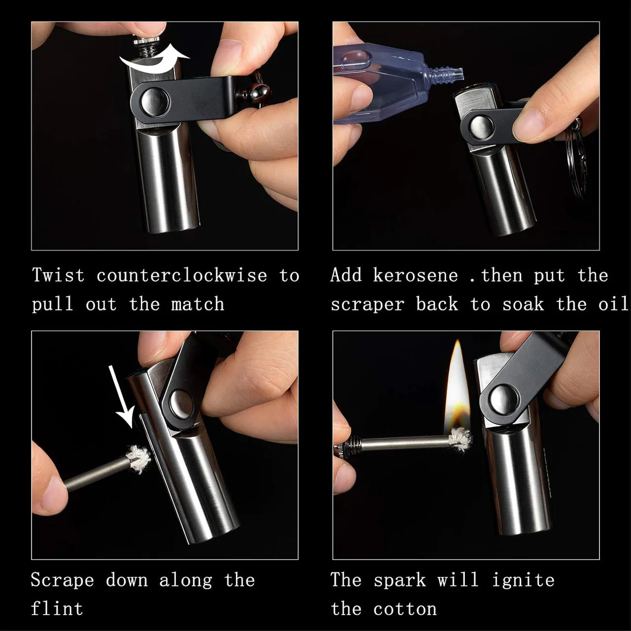 Fire Starter Lighter Waterproof Flint Match Metal Keychain